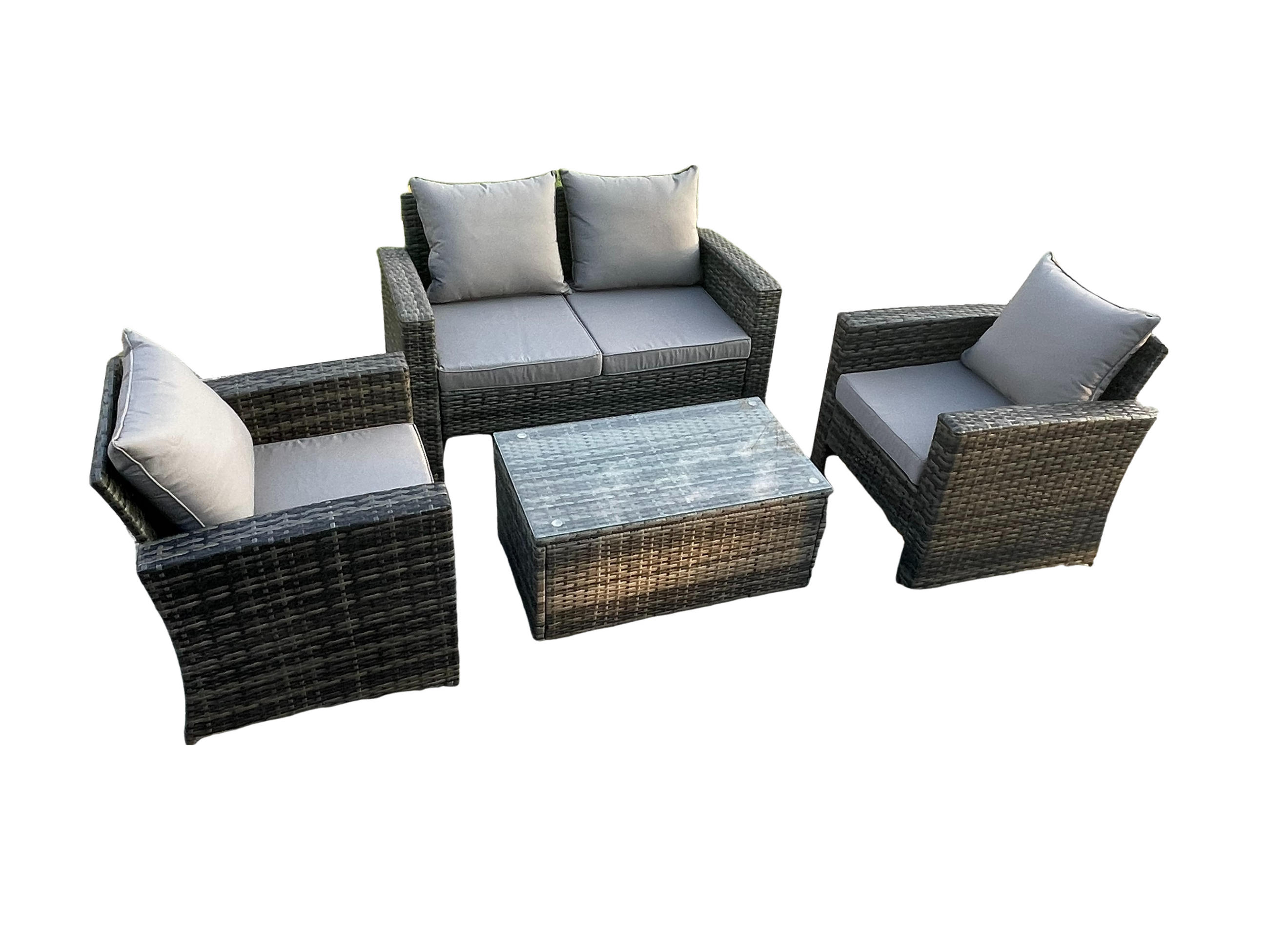 GARTENMÖBELSET Polyrattan Dunkelgrau 4-Sitzer - Dunkelgrau, Metall - Fimous