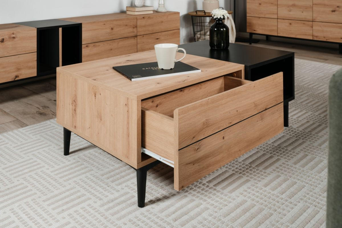 COUCHTISCH Eiche Artisan, schwarz 100 cm, Wohnzimmertisch mit Schubkasten und Ablage - Schwarz/Eiche Artisan, Holzwerkstoff (100/55/40cm) - Furn.Design