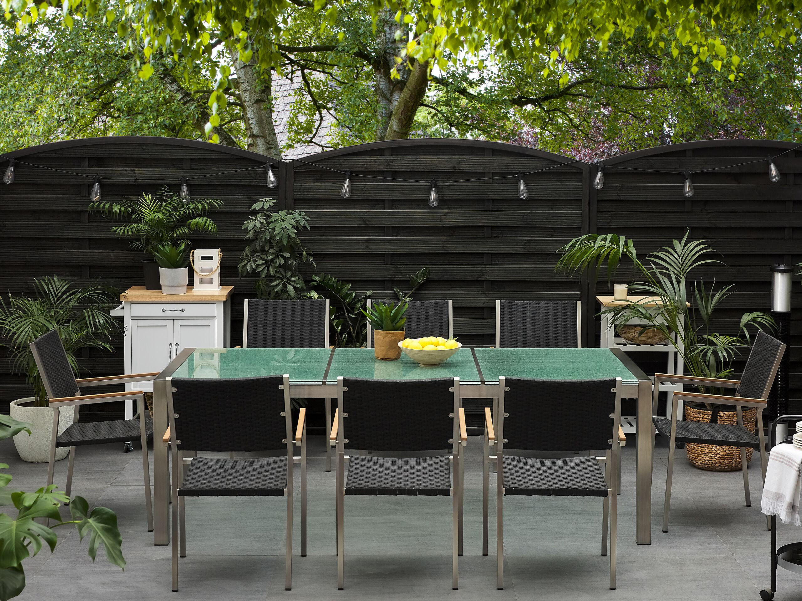 GARTENMÖBEL-SET 8-Sitzer Crashglas Rattan schwarz Grosseto - Transparent/Silberfarben, Glas - Beliani