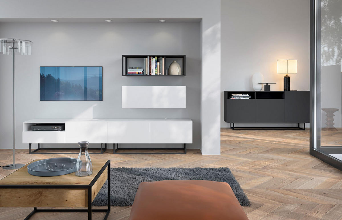 TV-SCHRANK Enjoy Weiß matt mit Metallrahmen Schublade 120 cm - Schwarz/Weiß, Holzwerkstoff/Metall (120/46/35cm) - Meble Lindner