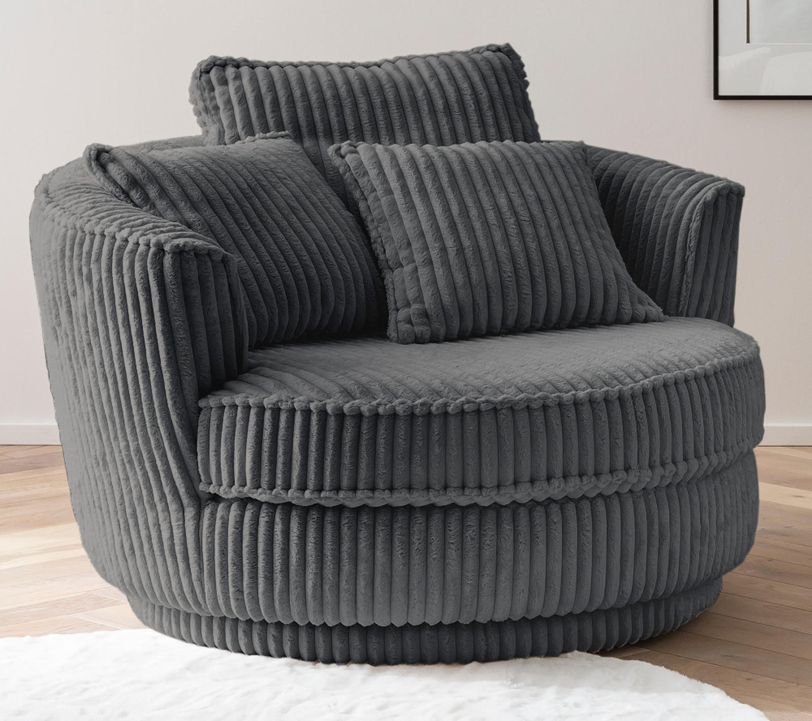 Thumbnail - Furn.Design Big-Sessel, Grau, Textil, Teilmassiv,Kiefer, Uni, 1-Sitzer, Füllung: Komfortschaum, Rund, 120x86x120 cm, Woh...