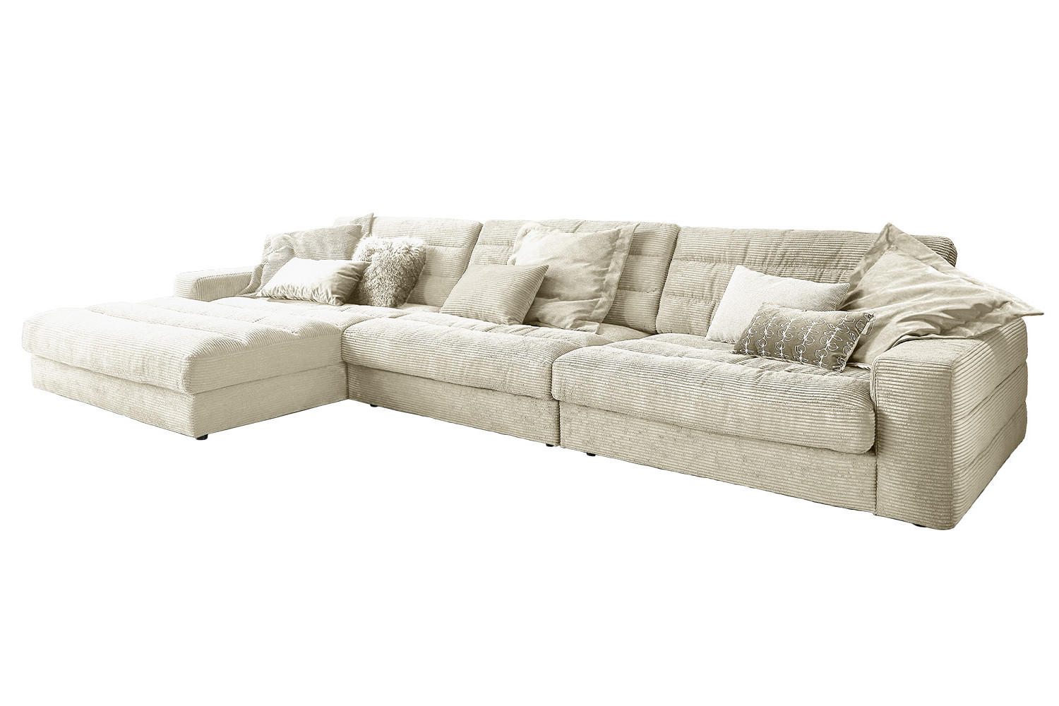 ECKSOFA XL LANA Cremeweiß Cord - Creme/Schwarz, Textil (416/205cm) - KAWOLA