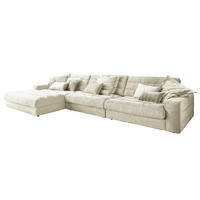ECKSOFA XL LANA Cremeweiß Cord - Creme/Schwarz, Textil (416/205cm) - KAWOLA