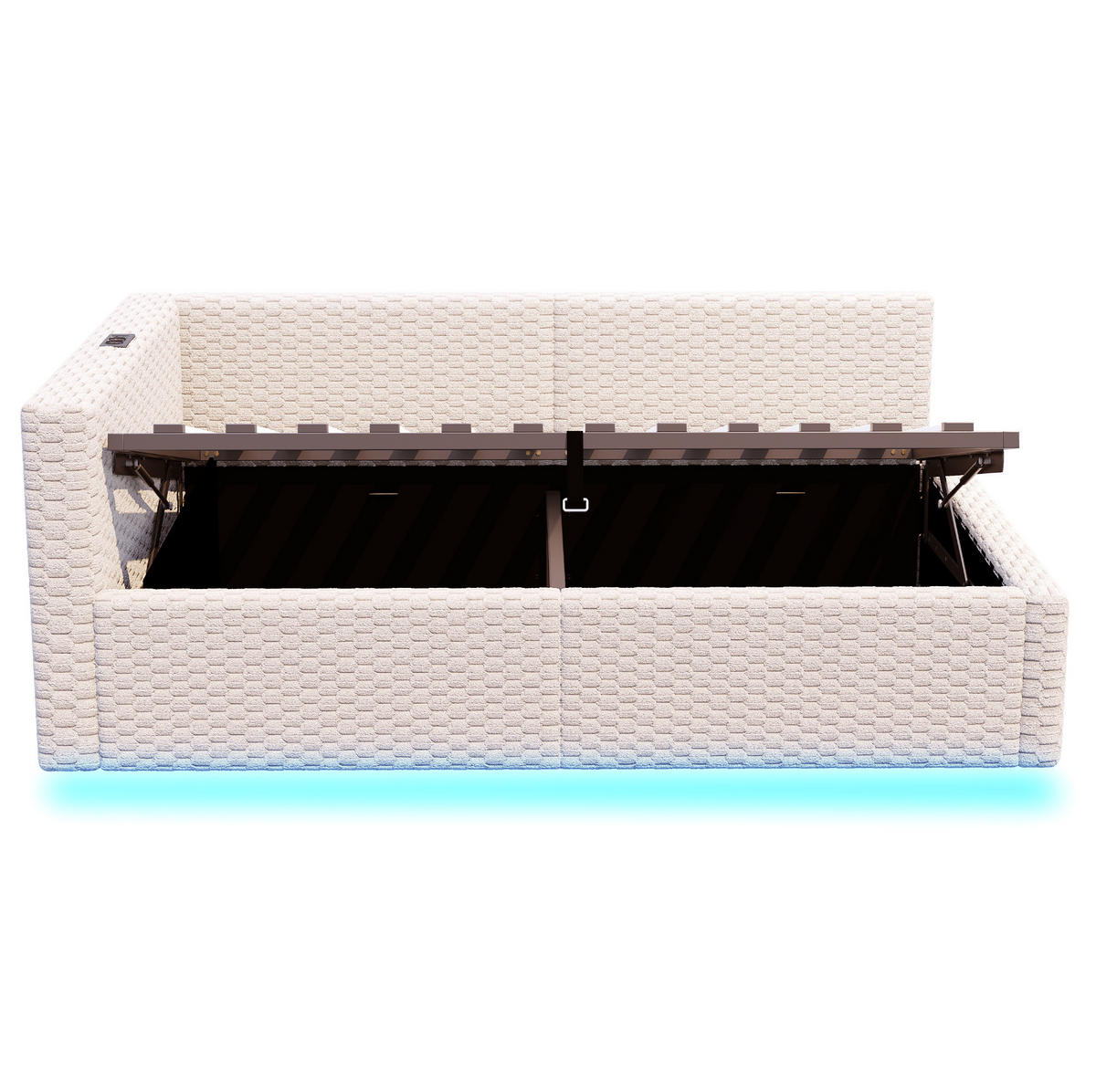 POLSTERBETT 90/200 cm beige aus Samt mit LED, USB-C und Stauraum - Beige, Holzwerkstoff (90/200cm) - OKWISH