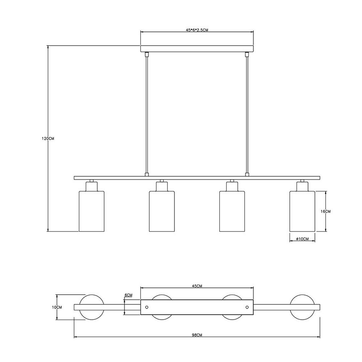 LED HÄNGELEUCHTE Balken Schwarz Matt - Schwarz, Glas (98/10/120cm) - Globo Lighting