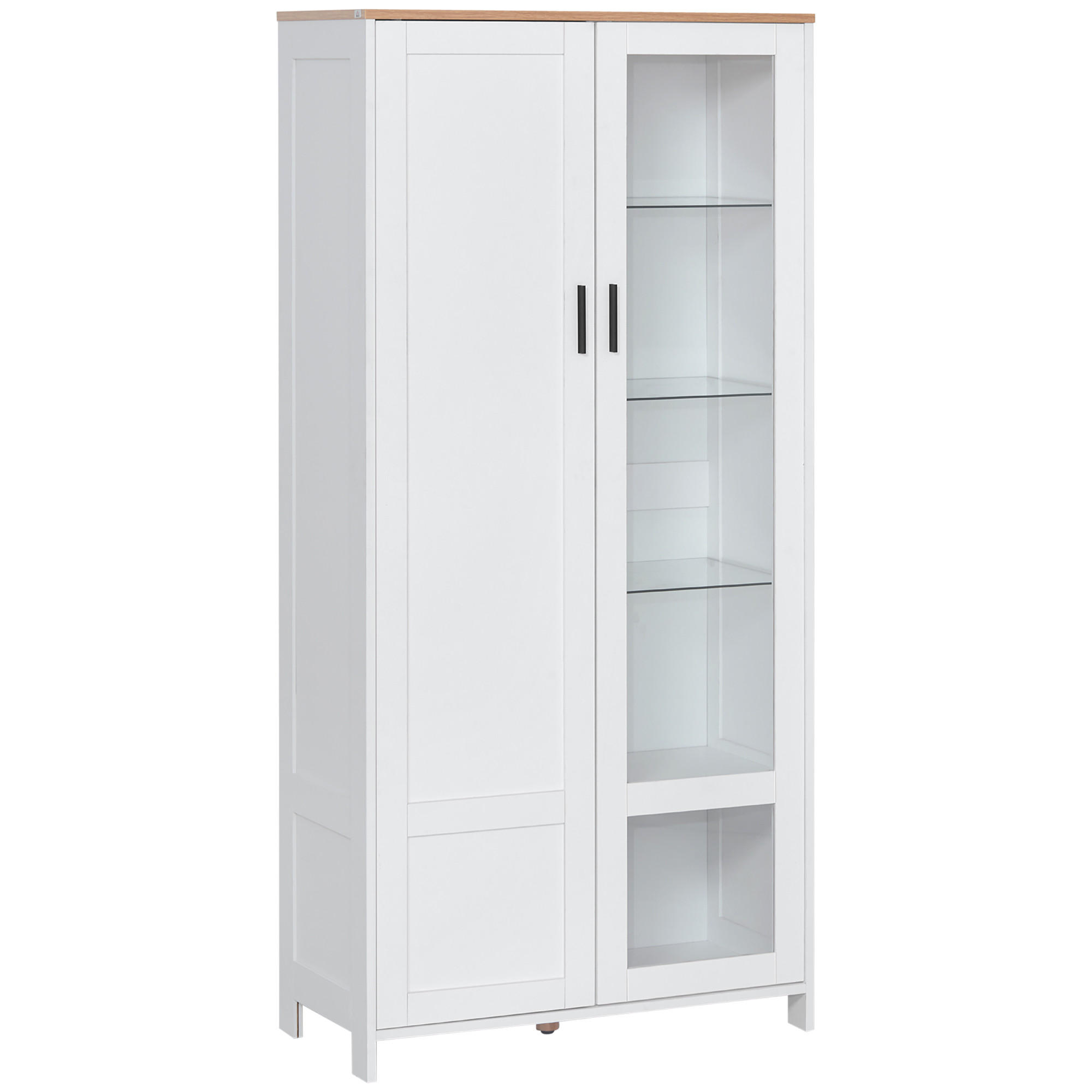 VITRINENSCHRANK DE-11034 7 Böden (3 aus Glas) mit 2 Türen Weiß - Weiß, Holzwerkstoff (36/160/76cm) - ComfortXL