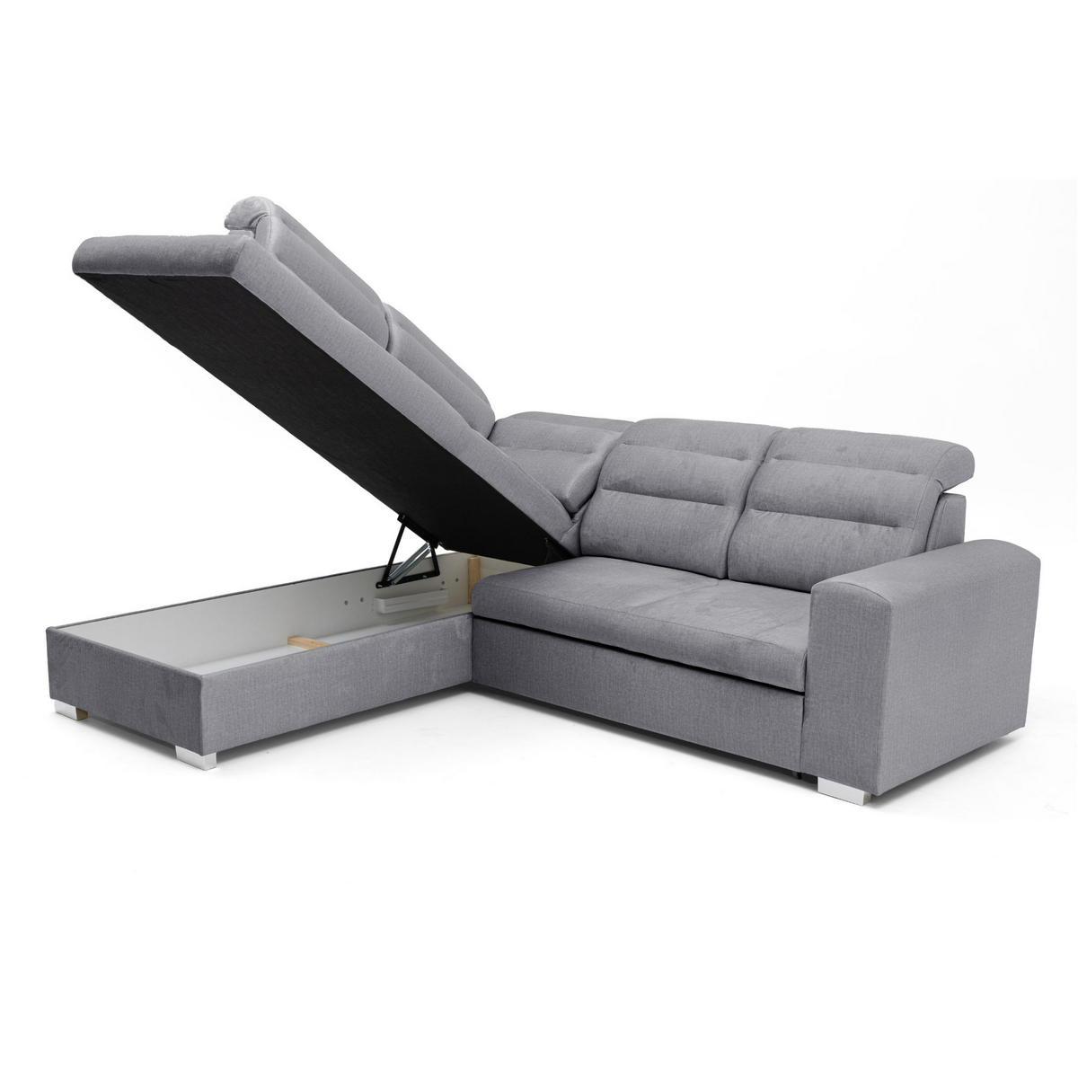 ECKSOFA CLOUD L Links mit Schlaffunktion 120x190 Velours Grau - Chromfarben/Grau, Holz/Kunststoff (202/260cm) - Muffo