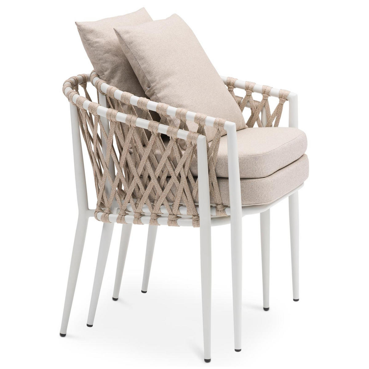 GARTENSTÜHLE SUNNY 6er-Set weiß, champagne - Weiß, Textil/Metall (56/75/62cm) - IDIMEX
