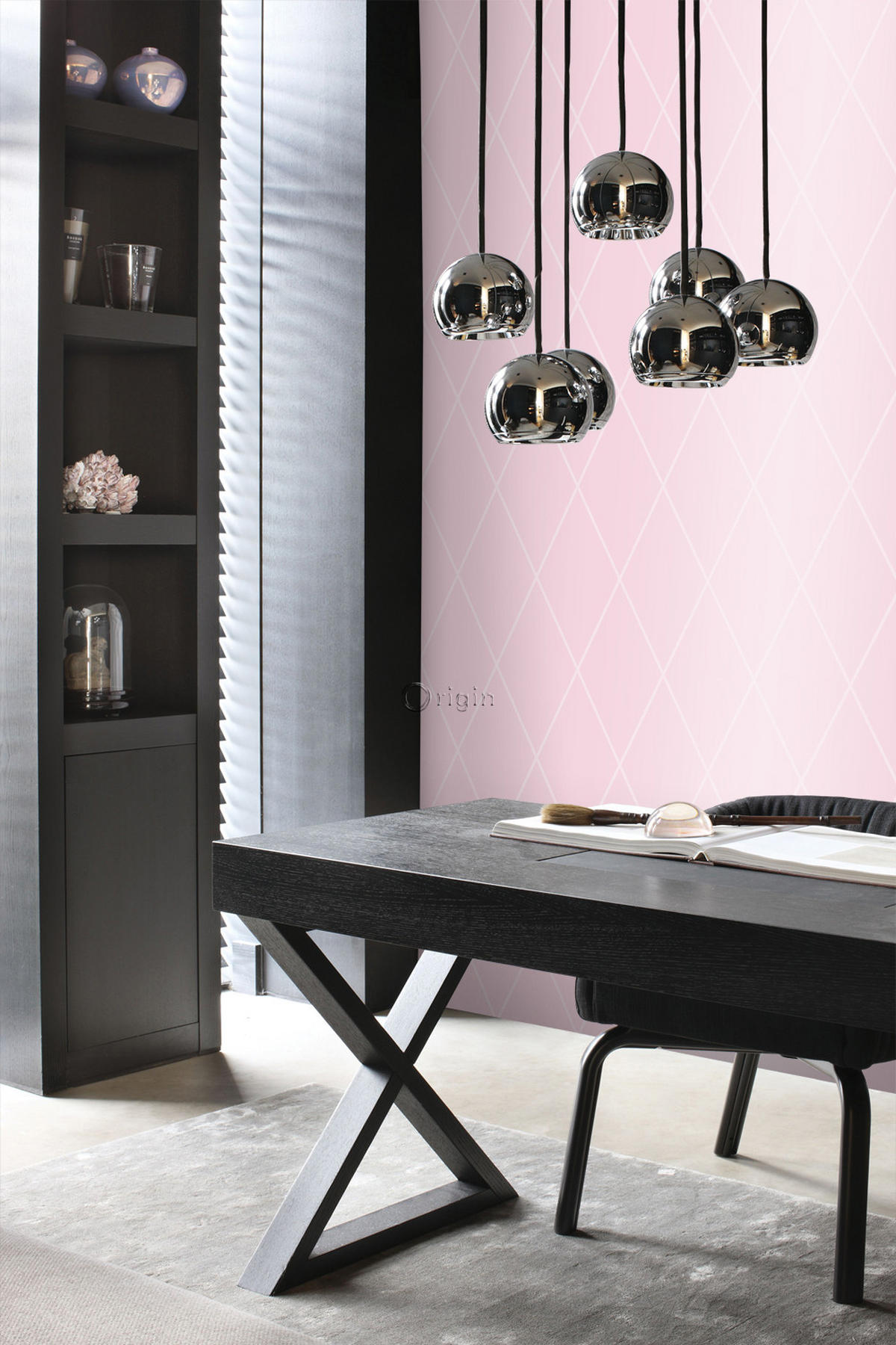 TAPETE Karomuster 53 cm x 10.05 m - Pink, Papier (53/1000cm) - Origin Wallcoverings