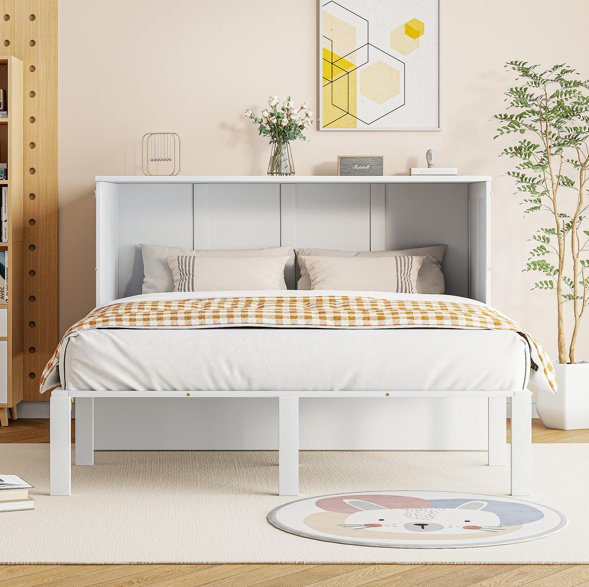 KREVET 140/200 cm s preklopnim zidnim dizajnom i prostorom za pohranu, Bijela - bijela, drvni materijal (140/200cm) - Redom
