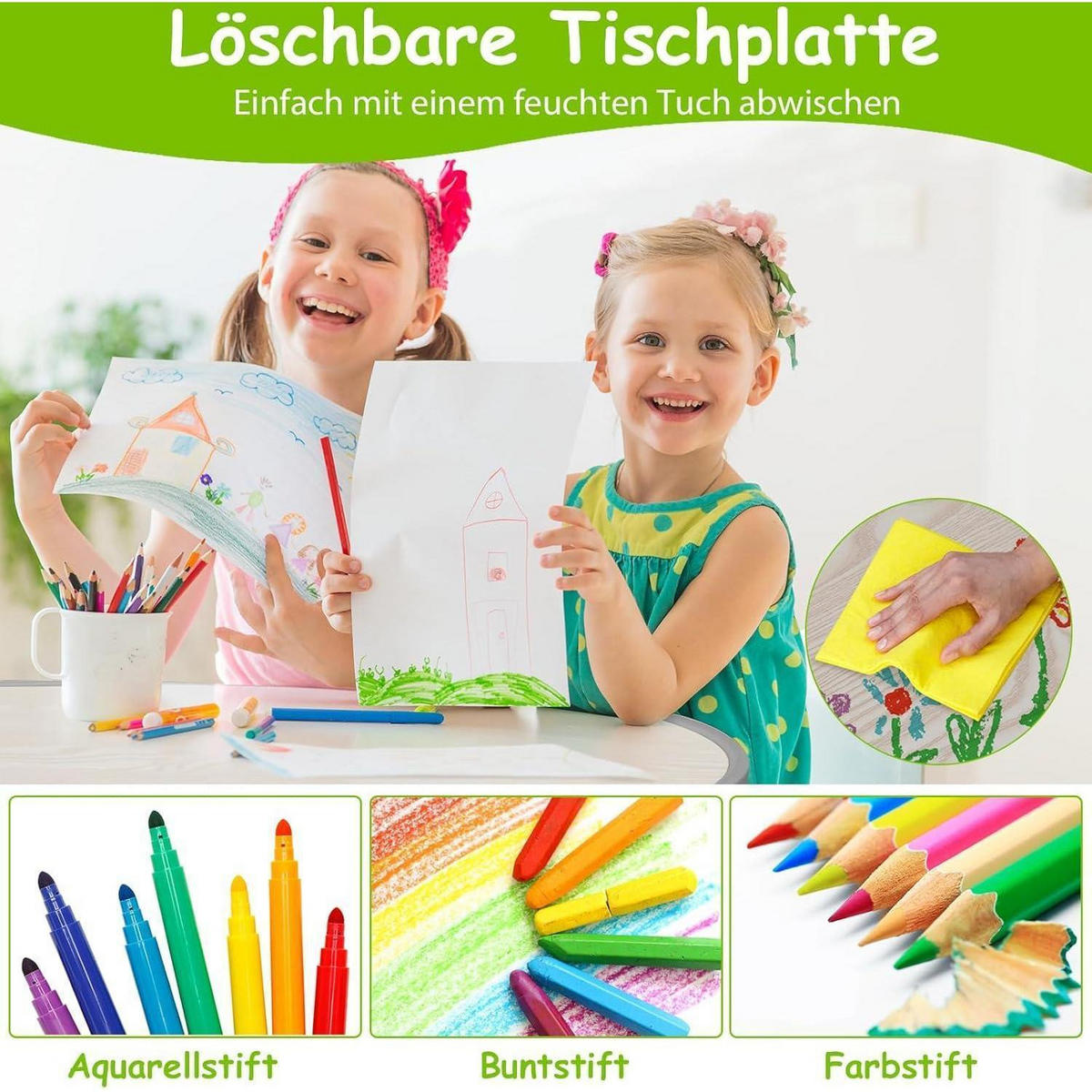 KINDERTISCH- und Stuhlset 3-teilig höhenverstellbar Grau - Multicolor, Kunststoff (60/60/80cm)
