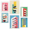 POSTER Set Mit 6 Bauhaus Rosa A3 & A4 Weißer Rahmen - Weiß, Papier (29/3cm) - Nacnic