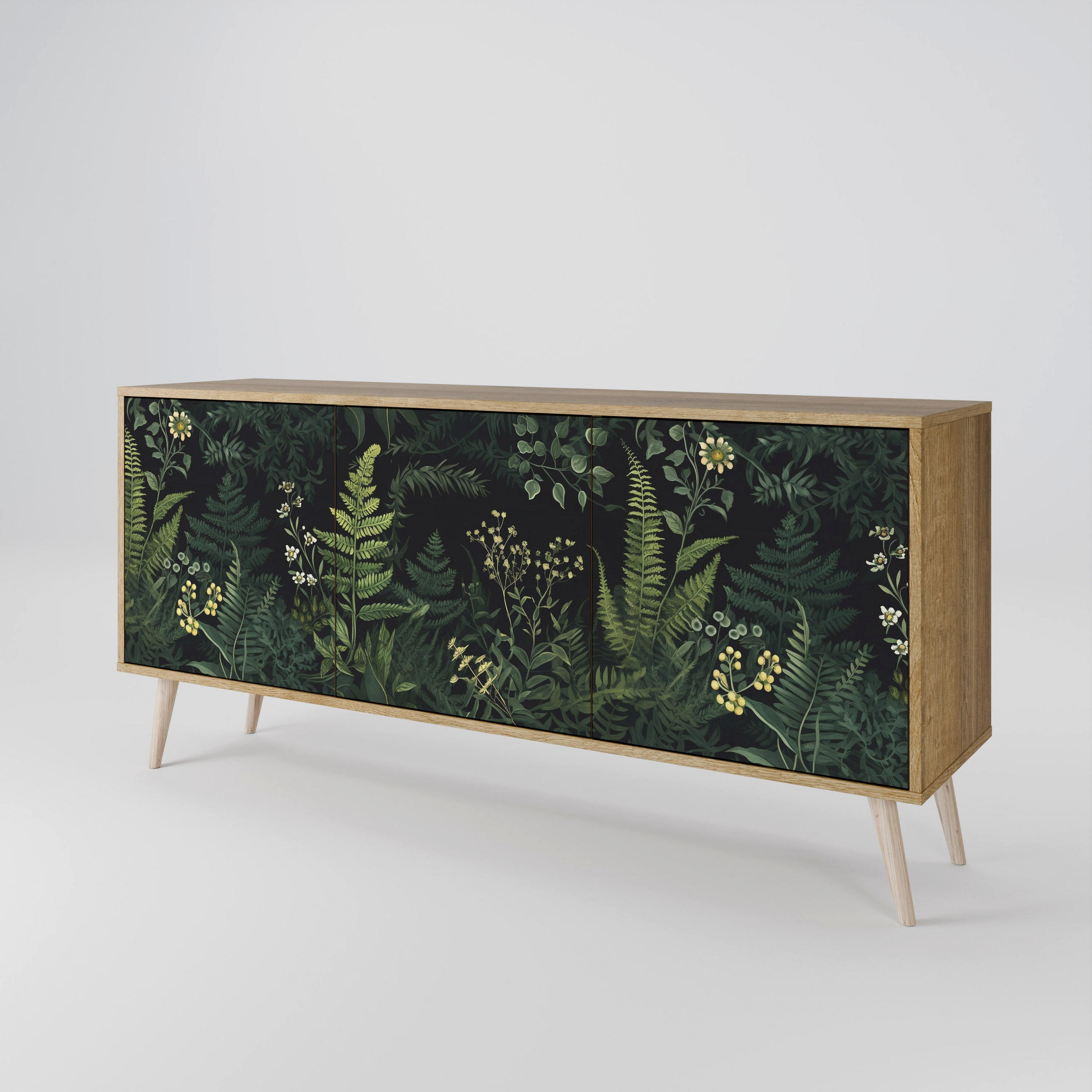 SIDEBOARD FERN FLOWERS, Eicheneffekt, 164,5x42x77,5 cm, 3 Türen - Eichefarben/Buchefarben, Holzwerkstoff/Buchenholz (164.5/77.5/42cm) - SpaceRebels