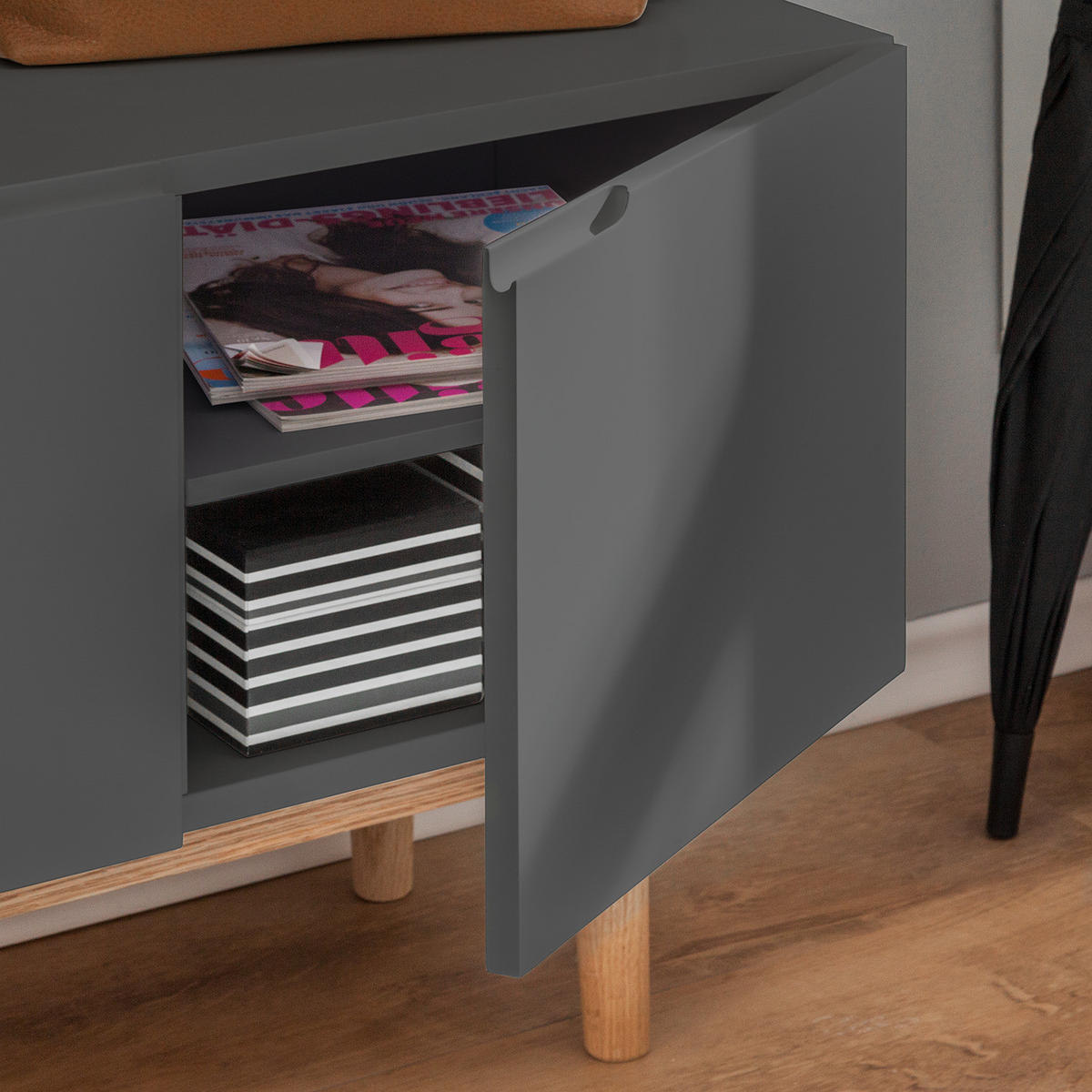 SCHUHKOMMODE - Eichefarben/Grau, Holzwerkstoff (76/52/37cm) - home24