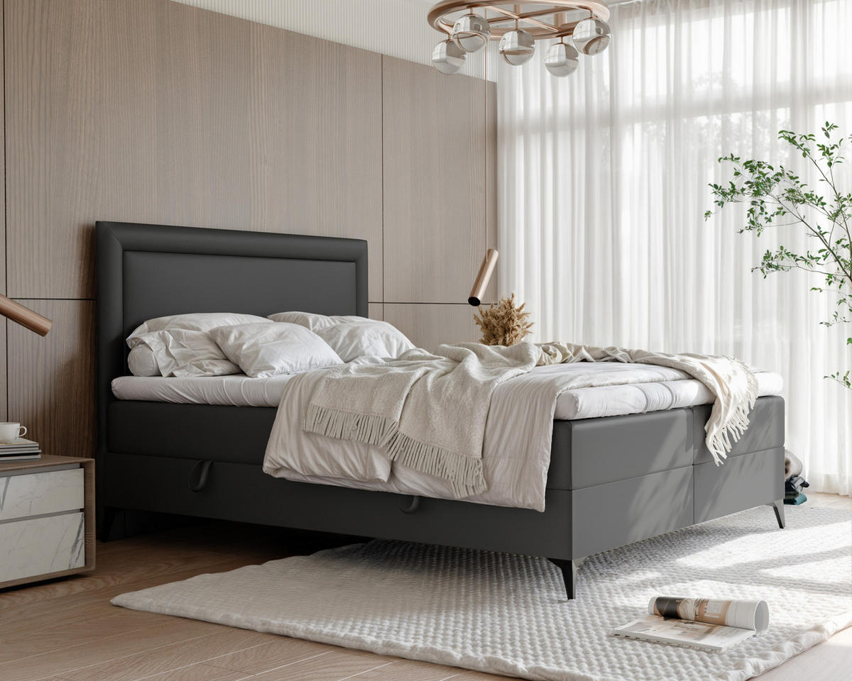 BOXBETT NERO 200/200 cm mit Matratze und Topper, Schwarz - Schwarz, Holzwerkstoff/Textil (200/200cm) - Idohome