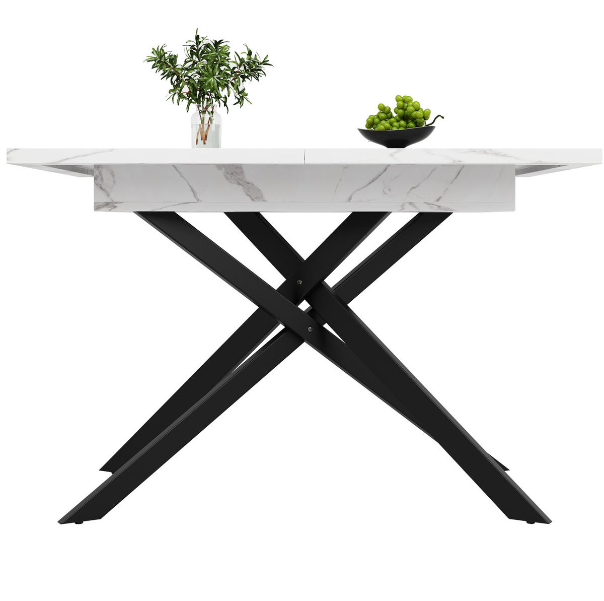 ESSTISCH, MDF in Marmoroptik mit Ausziehfunktion, 120-160/80/76,5 cm, Weiß/Schwarz - Weiß, Holzwerkstoff (120/80/76.5cm) - Redom