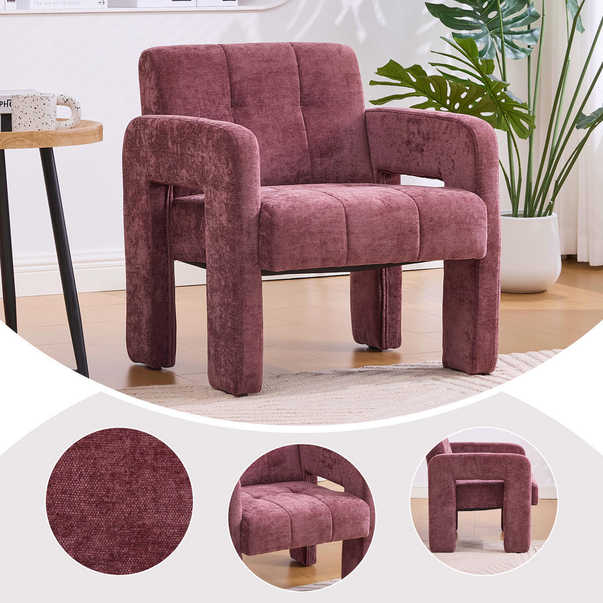 SESSEL Chenille 67x69x74 cm-Polstersessel Belastbar,Rot - Grün, Textil/Metall (67/74/69cm) - PARAFTA HOME