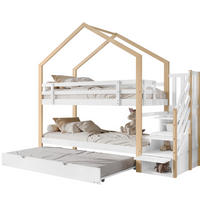 ETAGENBETT 90/200 cm in Natur/Weiß mit Ausziehbett und Treppe mit 4 Schubladen - Weiß, Holz (90/200cm) - OKMYHOME