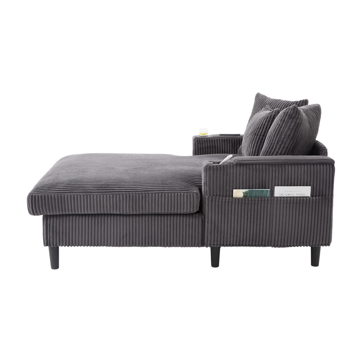 RELAXLIEGE XXL Polsterliege,Relaxsessel,Cord,Dunkelgrau - Grau, Textil (129/70/170cm) - LVHOM