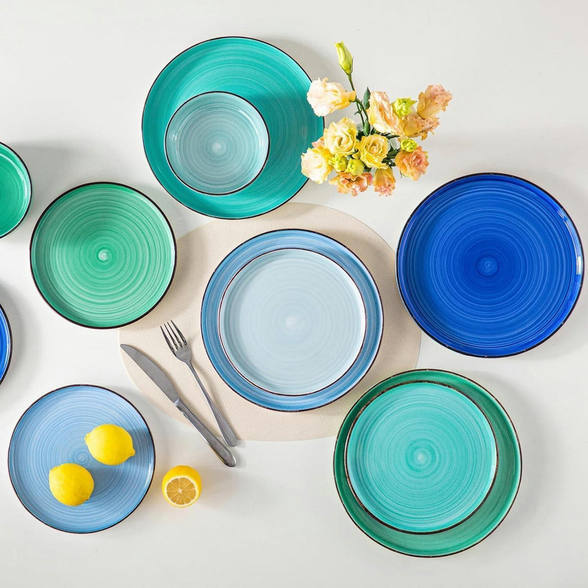 TAFELSERVICE 18-teiliges Set Steingut Blau - Multicolor, Keramik (21/1.8/26cm)