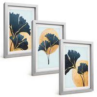 BILDER SET 3er Set - 20x30 cm Silberner Rahmen - Ginkgoblätter, heller Hintergrund - Silberfarben, Kunststoff (20/30cm) - TULUP