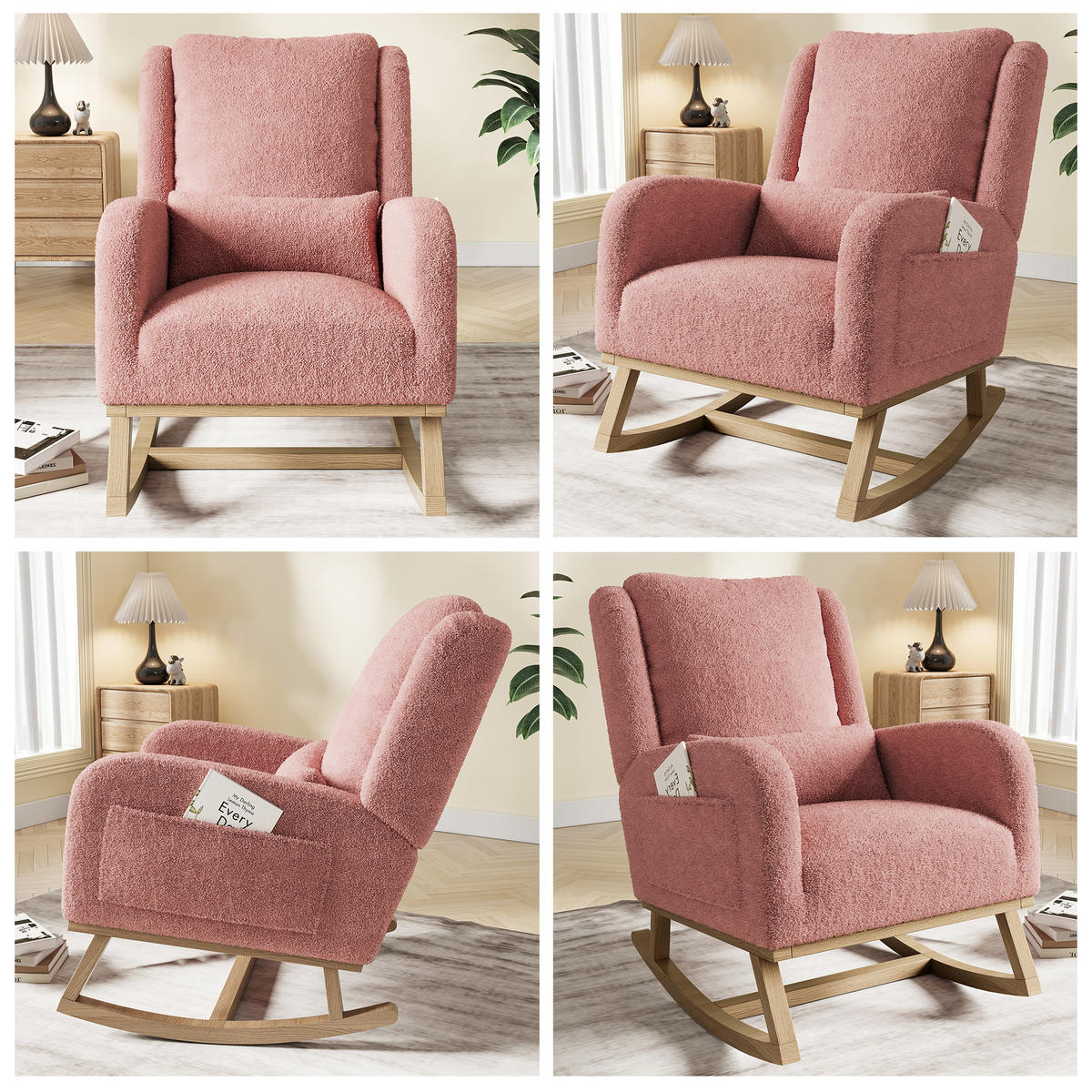 SCHAUKELSTUHL Teddyplüsch, rosa, ergonomisch, Komfortstuhl mit Rückenlehne - Rosa, Textil (52/96/93cm) - EuroLiving