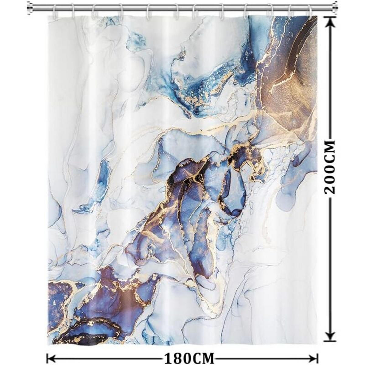 DUSCHVORHANG 180 x 180 cm Marmor Blau Grau Gold abstrakt waschbar Badewanne - Multicolor, Textil (180/180cm) - MCBOSON