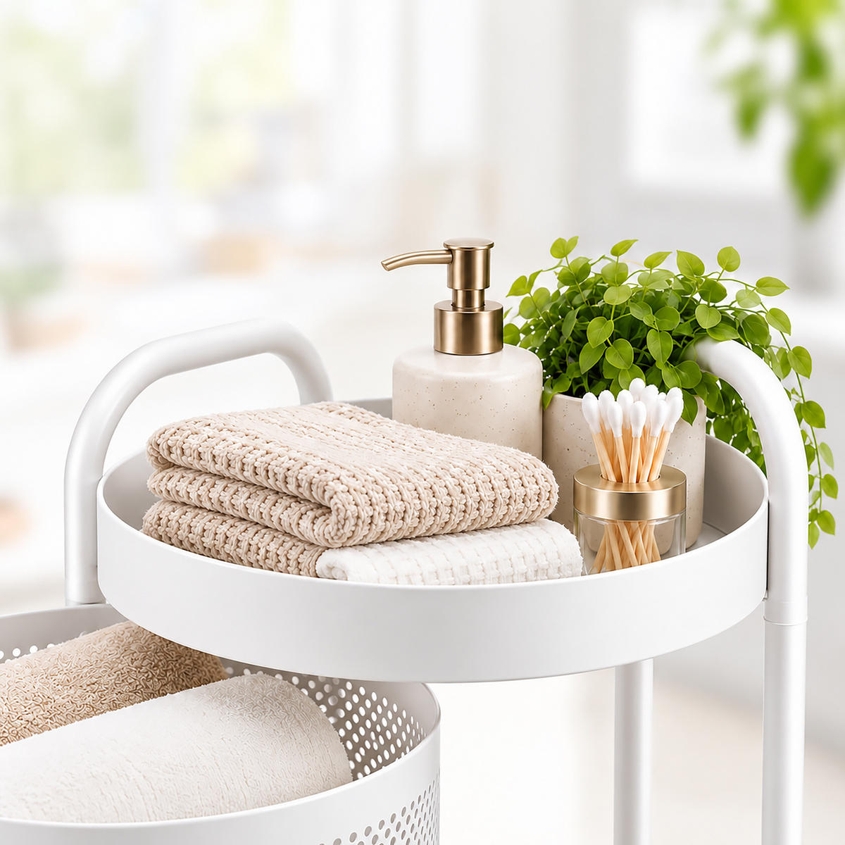 VOZÍK Bílý kulatý 5-úrovní - bílá, kov/plast (33/79.5/33cm) - Relaxdays