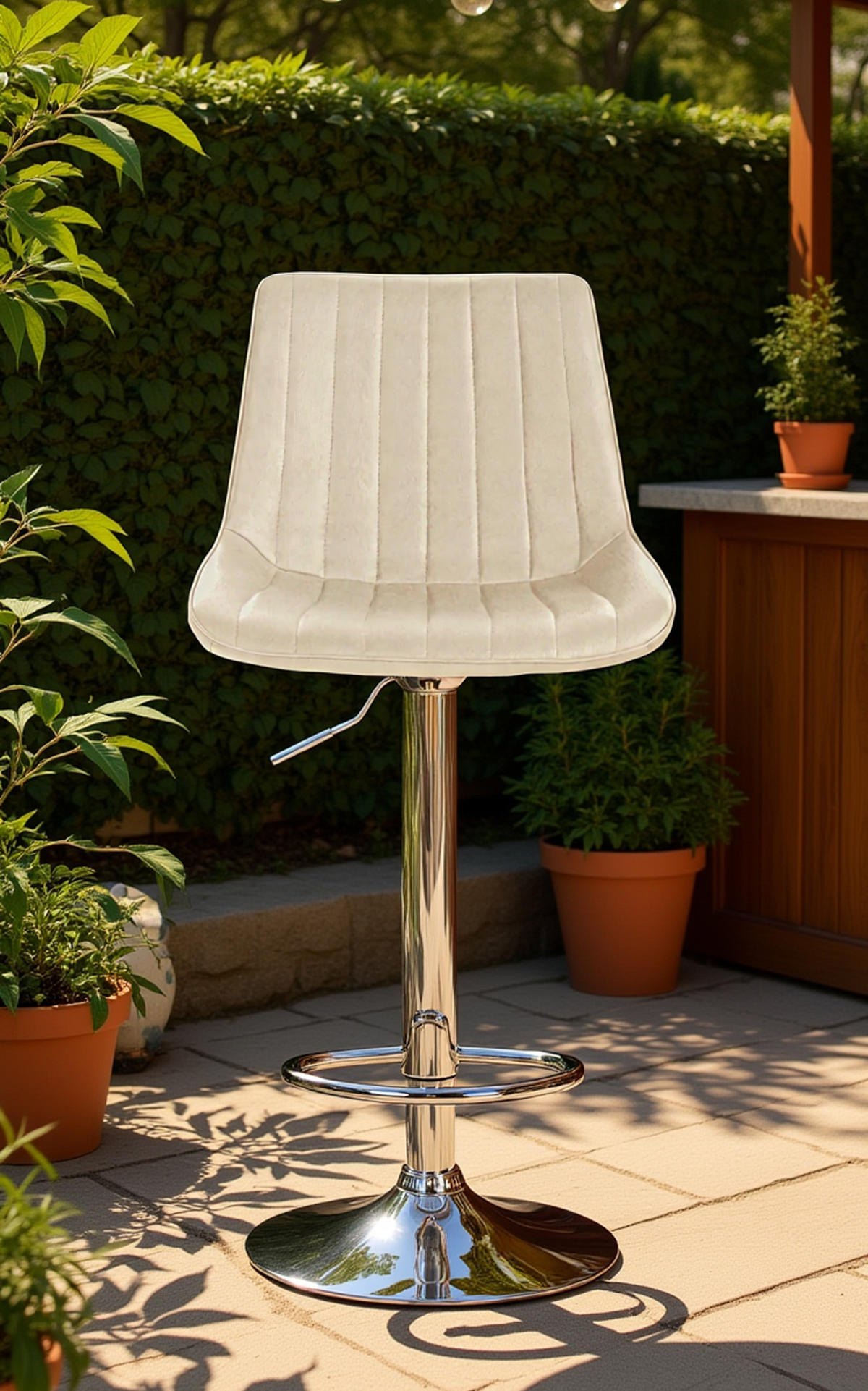 BARHOCKER 2er Set Tolor Kunstleder chrom creme - Chromfarben/Naturfarben, Kunststoff/Metall (49.5/112/50cm) - TPFLiving