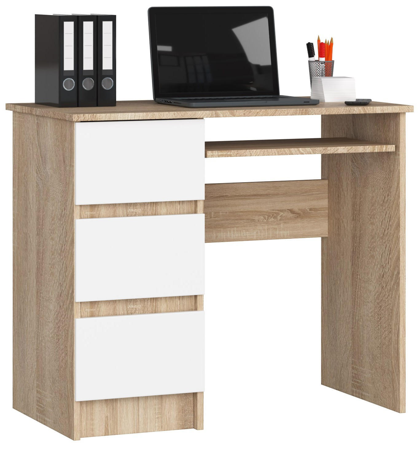 SCHREIBTISCH Sonoma Eiche, Weiß 90x50x77 cm - Weiß/Sonoma Eiche, Holzwerkstoff (50/90/77cm) - Akord