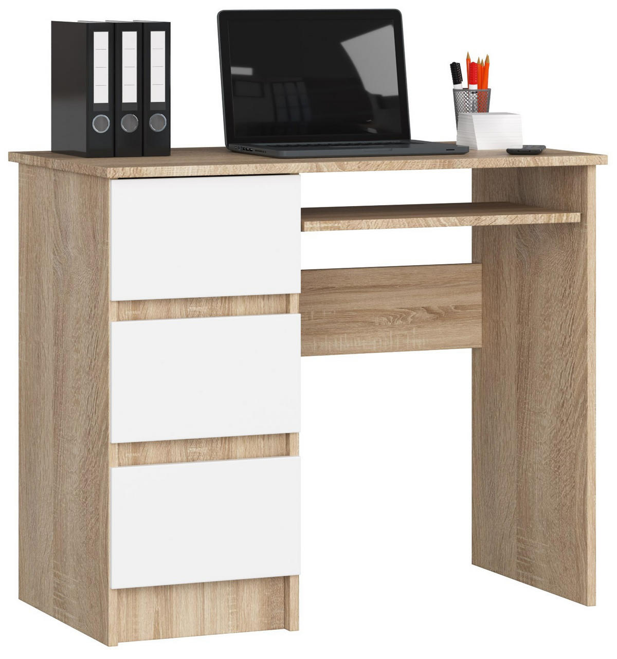 SCHREIBTISCH Sonoma Eiche, Weiß 90x50x77 cm - Weiß/Sonoma Eiche, Holzwerkstoff (50/90/77cm) - Akord