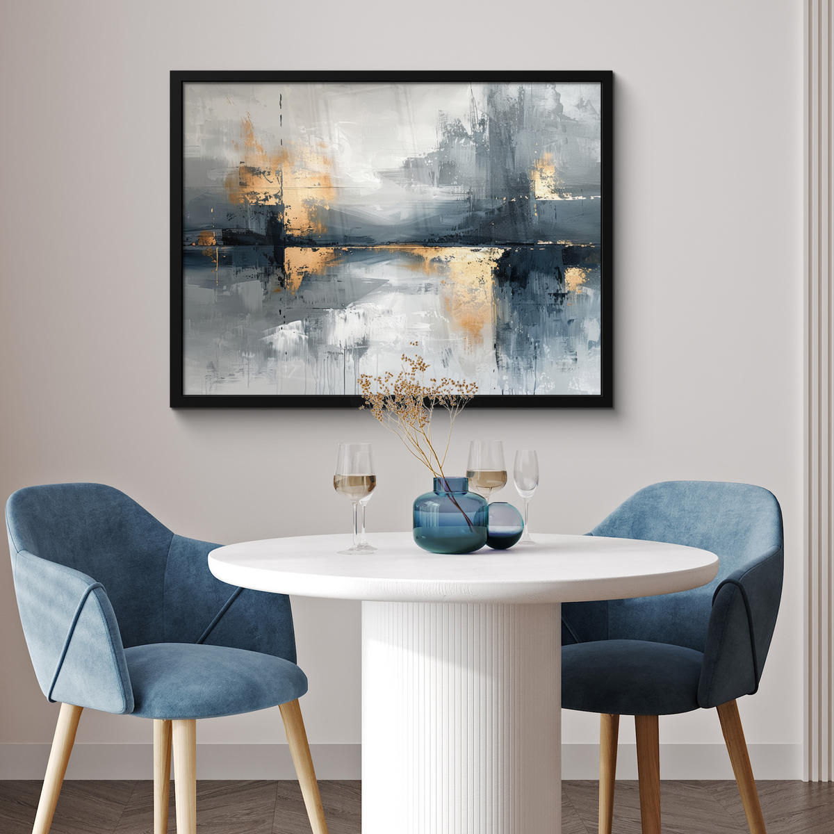 ZARÁMOVANÝ PLAGÁT Umenie - sivé - zlaté - abstraktné 80x60 cm - tmavosivá, papier (80/60cm) - MuchoWow