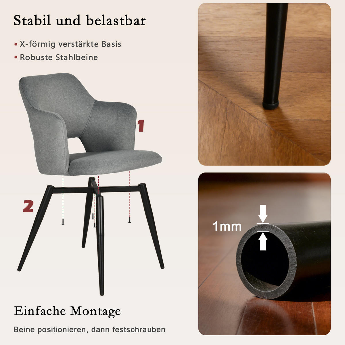 ESSZIMMERSTUHL 4er Set Haustierfreundlich in Grau - Grau, Textil/Metall (48/78.5/48cm) - Meubles Cosy