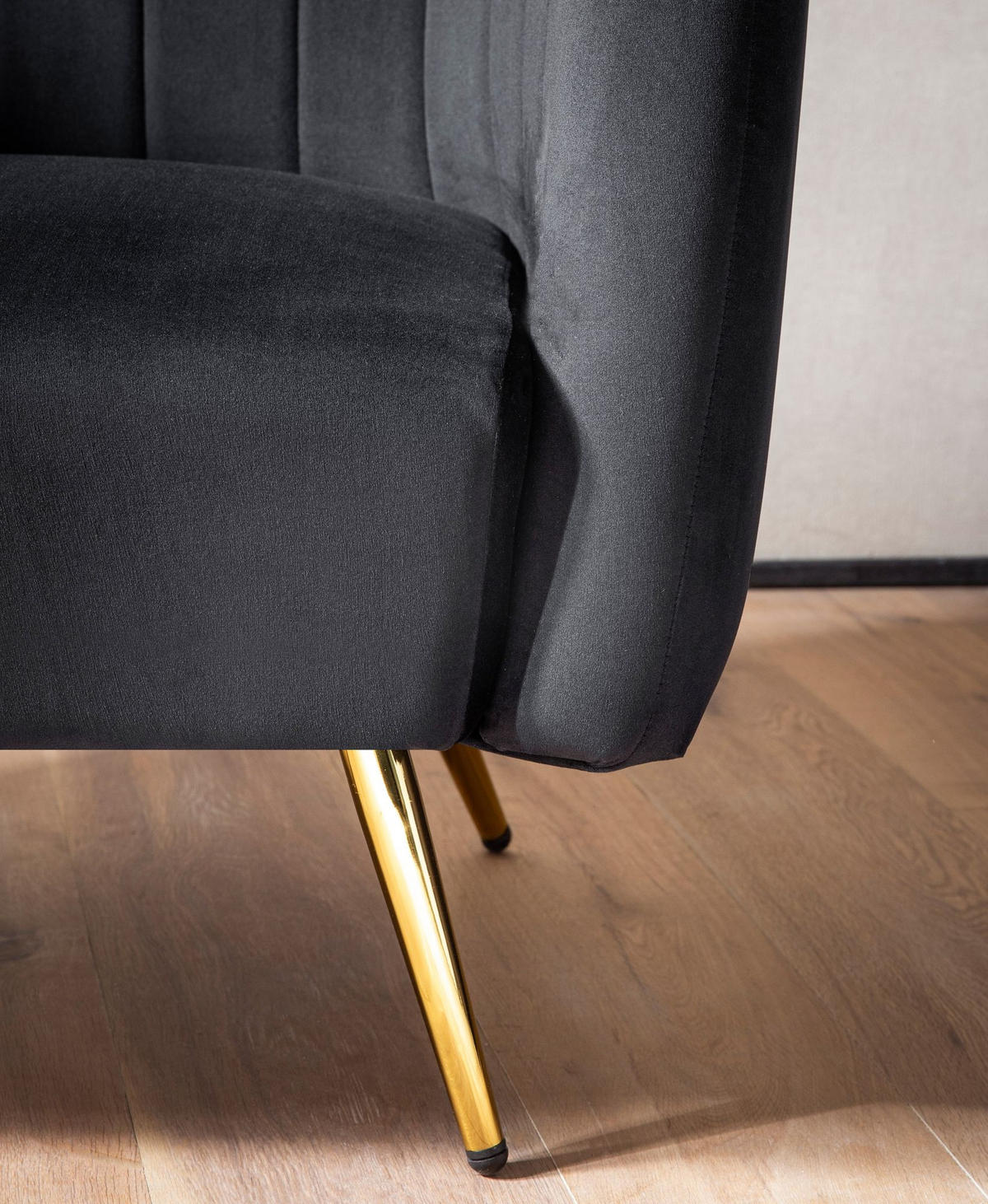 LOUNGESESSEL Samt Schwarz mit Metallgestell und Armlehnen - Goldfarben/Schwarz, Textil/Metall (60/72/85cm) - KADIMA DESIGN