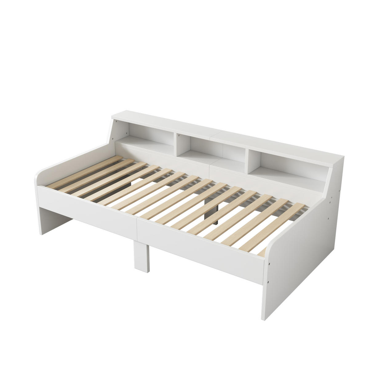 TAGESBETT 90/200 cm weiß mit zwei Schubladen und Staufach - Weiß, Holz (90/200cm) - OKWISH