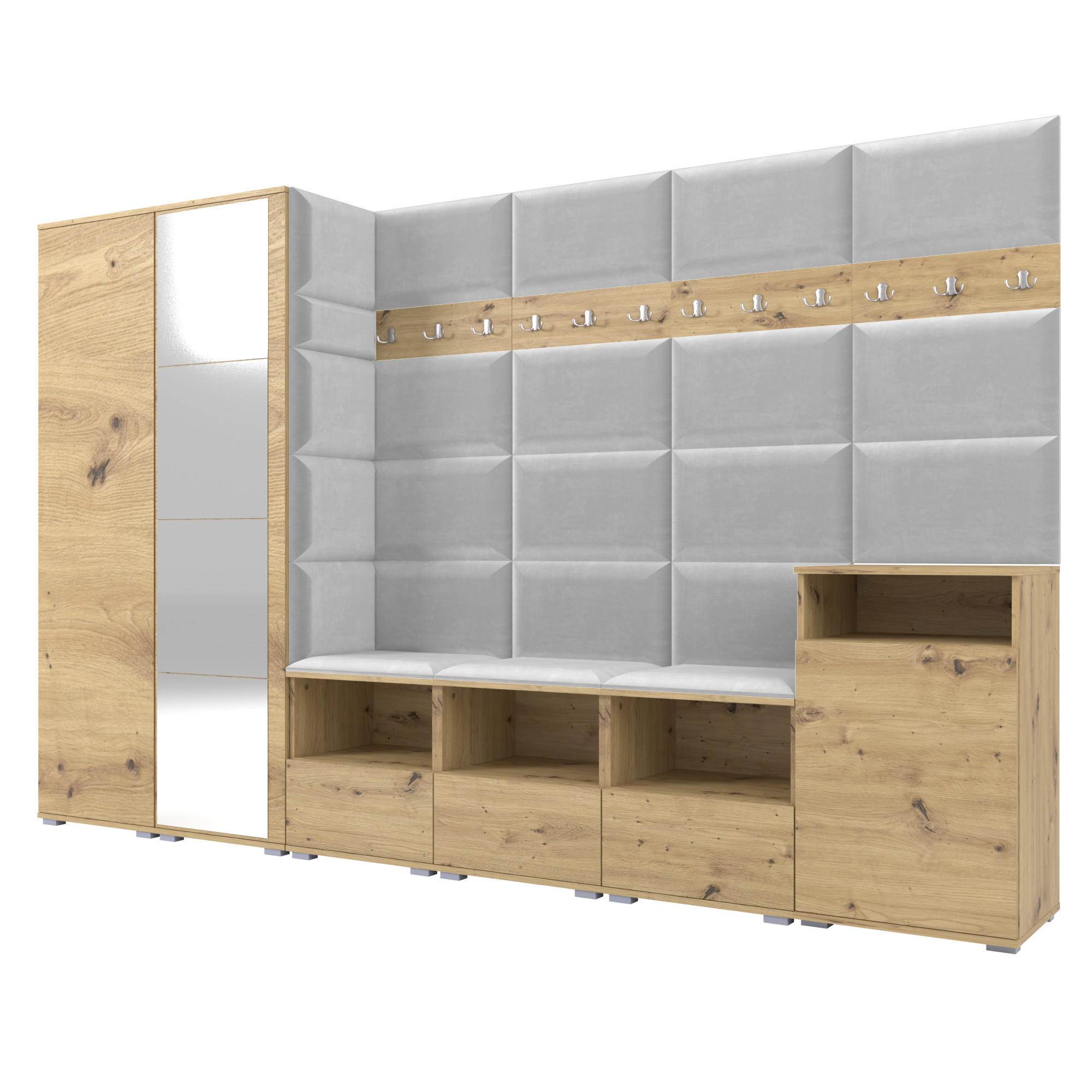 Ravio Garderobe Eiche Artisan, Hellgrau 300x187x40 cm