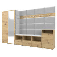 GARDEROBE NELA XII 300 cm (Modulare Flurmöbel Artisan Eiche mit Spiegel & Sitzpolster Hellgrau 32 Gigantisches Set) - Silberfarben/Hellgrau, Holz/Holzwerkstoff (300/187/40cm) - Ravio