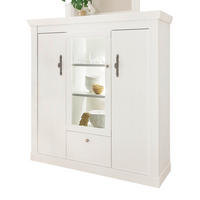 HIGHBOARD weiß Pinie Landhaus, Anrichte mit Soft-Close und Beleuchtung - Weiß, Holzwerkstoff/Kunststoff (141/146/45cm) - Furn.Design