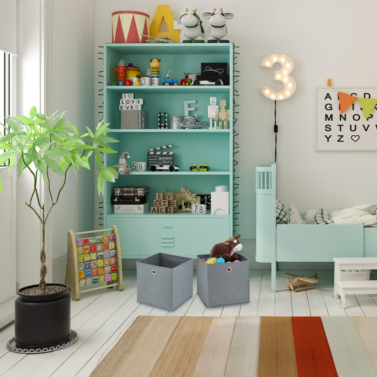 4XSHRANJEVALNA škatla - siva, kovina/tekstil (30/30/30cm) - Relaxdays