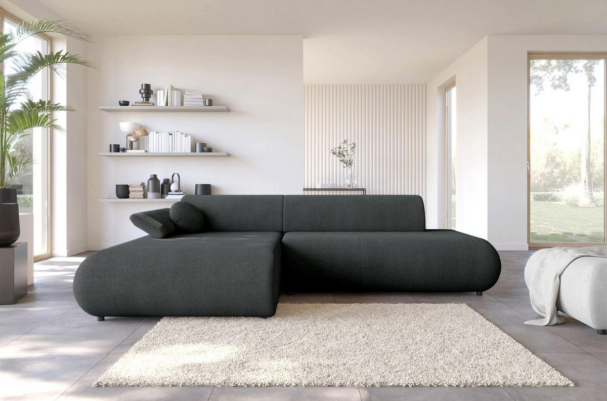 ECKSOFA Armone Graphit Chenille - Schwarz, Kunststoff/Textil (286/173.5cm) - Selsey
