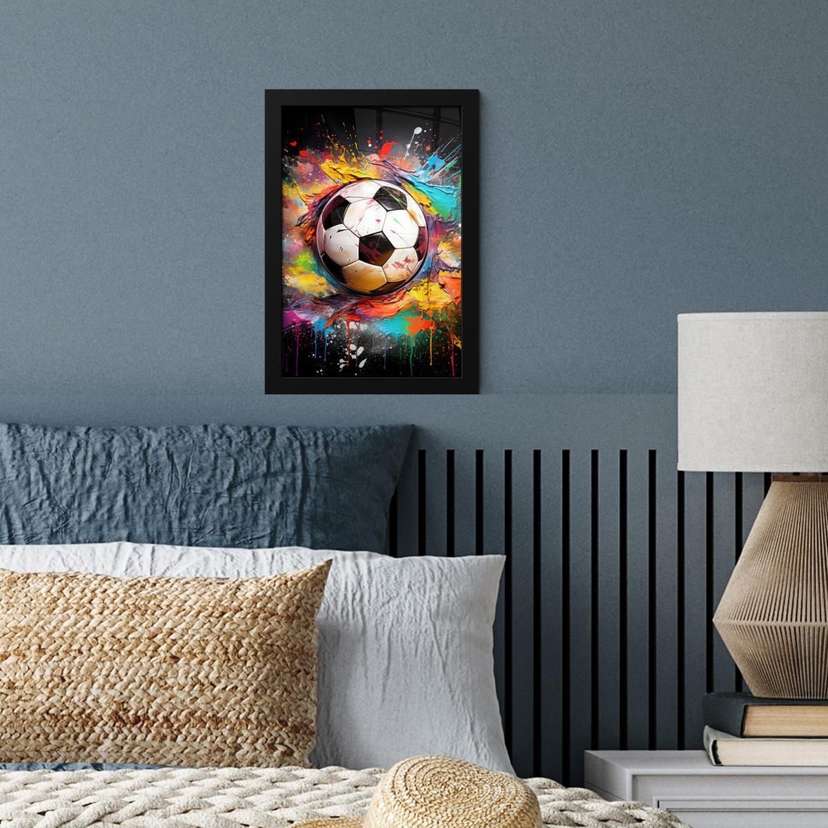 GERAHMTES BILD Fußball - Farbe - Farben - Schwarz - Weiß 20x30 cm - Weiß, Papier (20/30cm) - MuchoWow