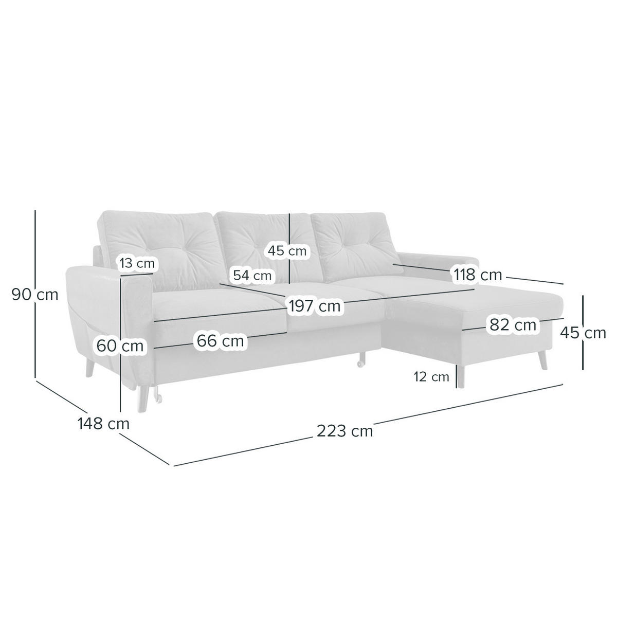 ECKSOFA mit Longchair - Petrol/Schwarz, Buchenholz/Textil (233/148cm) - home24