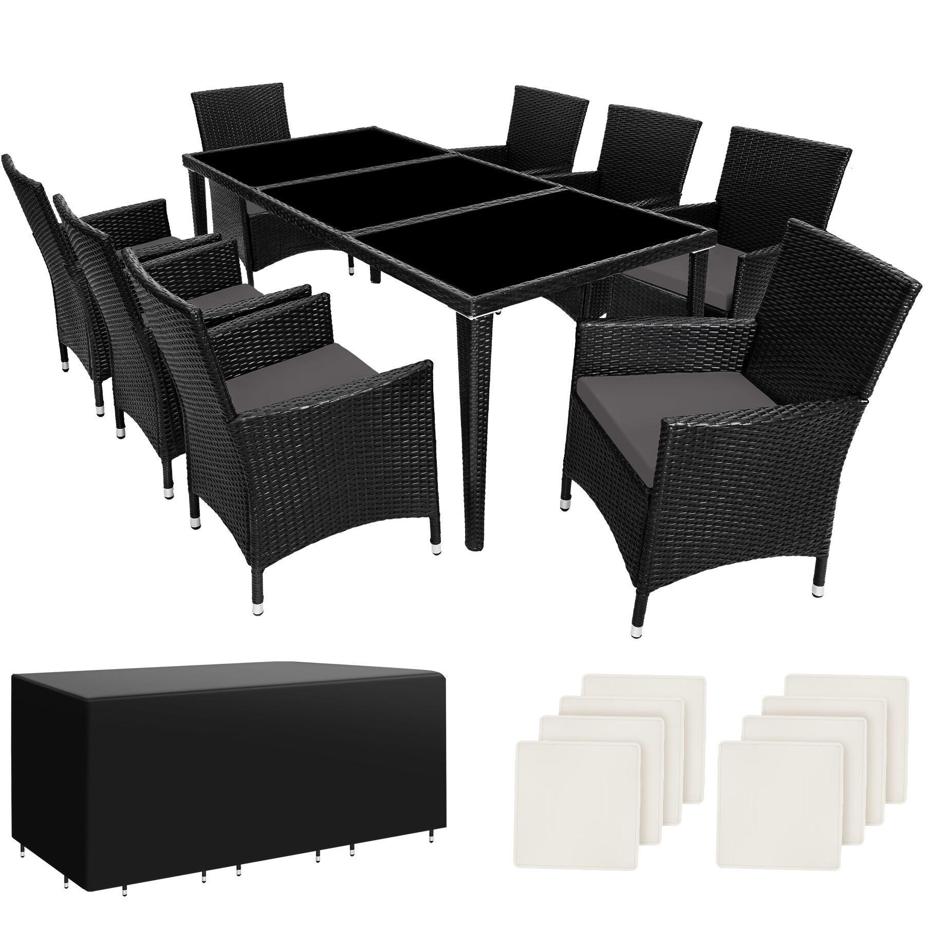 RATTAN SITZGRUPPE Menorca,2 Bezugssets, inklusive Schutzhülle,schwarz - Schwarz, Kunststoff - tectake
