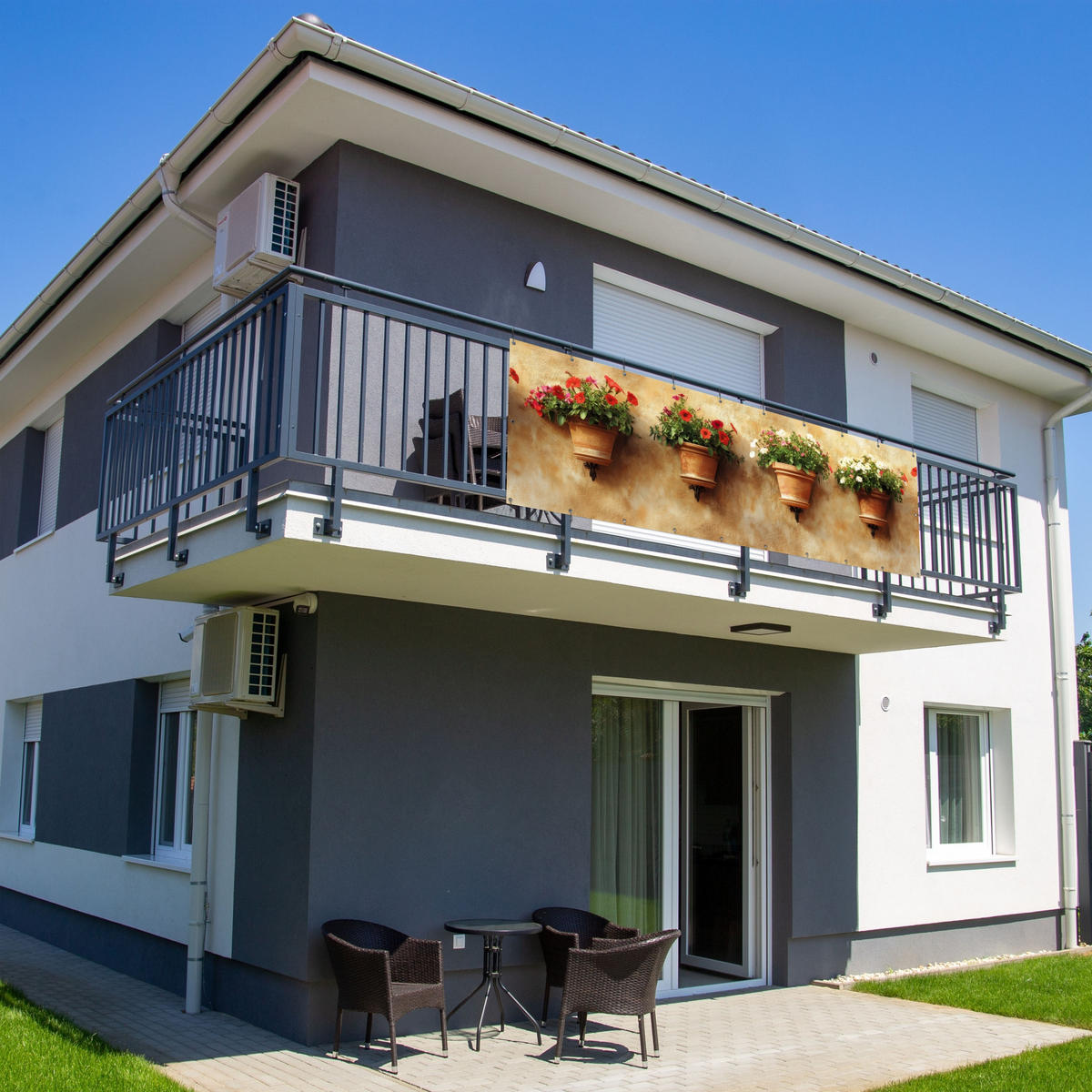 BALKON-SICHTSCHUTZ Blumentöpfe - Wand - Vintage - Terracotta, Kunststoff (300/100cm) - MuchoWow