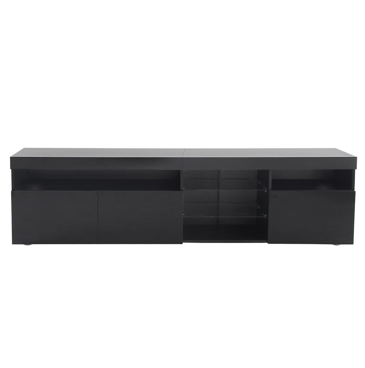 TV-LOWBOARD aus MDF 180x35x48 cm Schwarz mit LED-Beleuchtung und Hochglanz-Front - Schwarz, Holzwerkstoff (180/48/35cm) - Modfu
