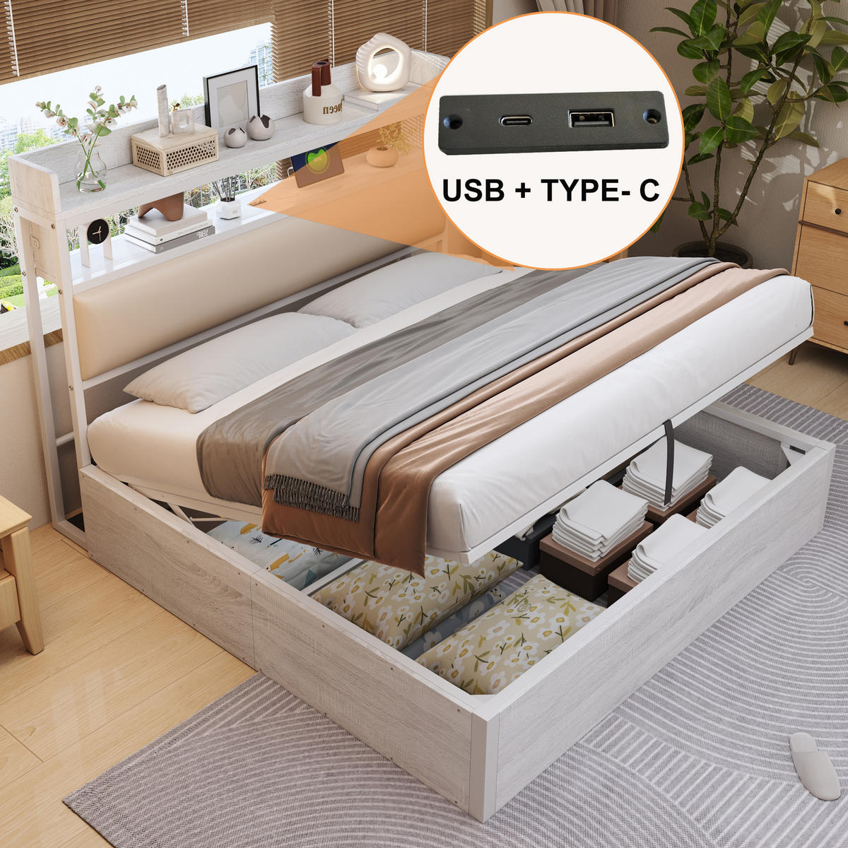 RÁM POSTELE 180x200cm USB Úložná Bílá - bílá, kov (180/200cm) - FLIEKS