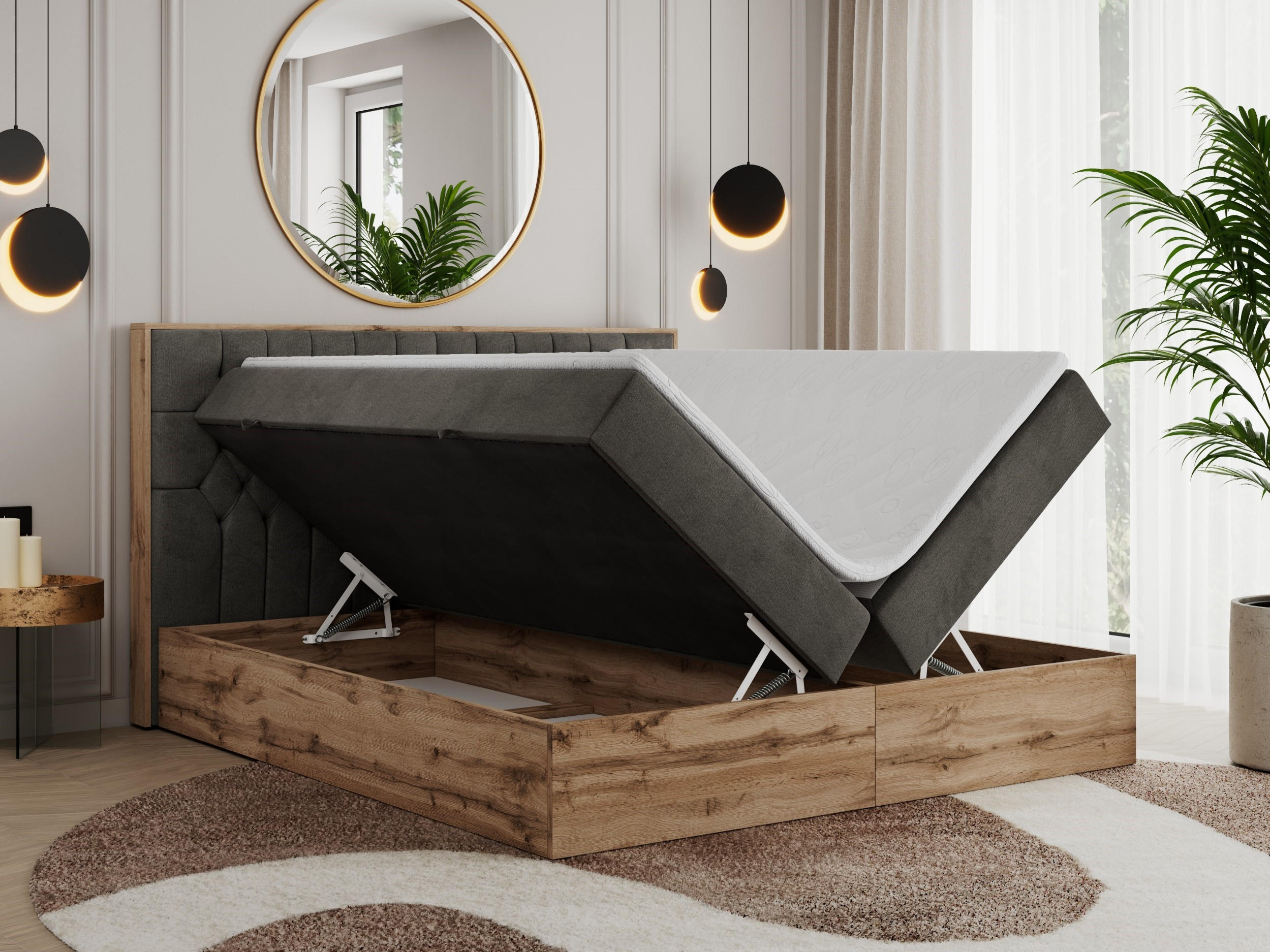 Thumbnail - MKS Boxbett, Dunkelgrau, Textil, 2-Sitzer, H4, Rechteckig, 180x200 cm, Schlafzimmer, Betten, Boxspringbetten