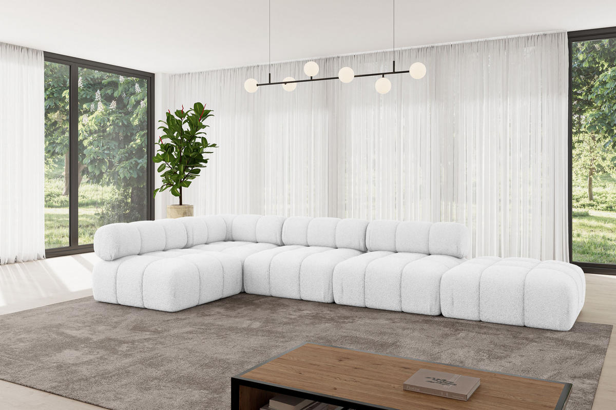 ECKSOFA modulares Sofa Favio-L2 - 380x190x70 cm Weiß Bouclé - Weiß, Holzwerkstoff/Textil (380/190cm) - ALTDECOR