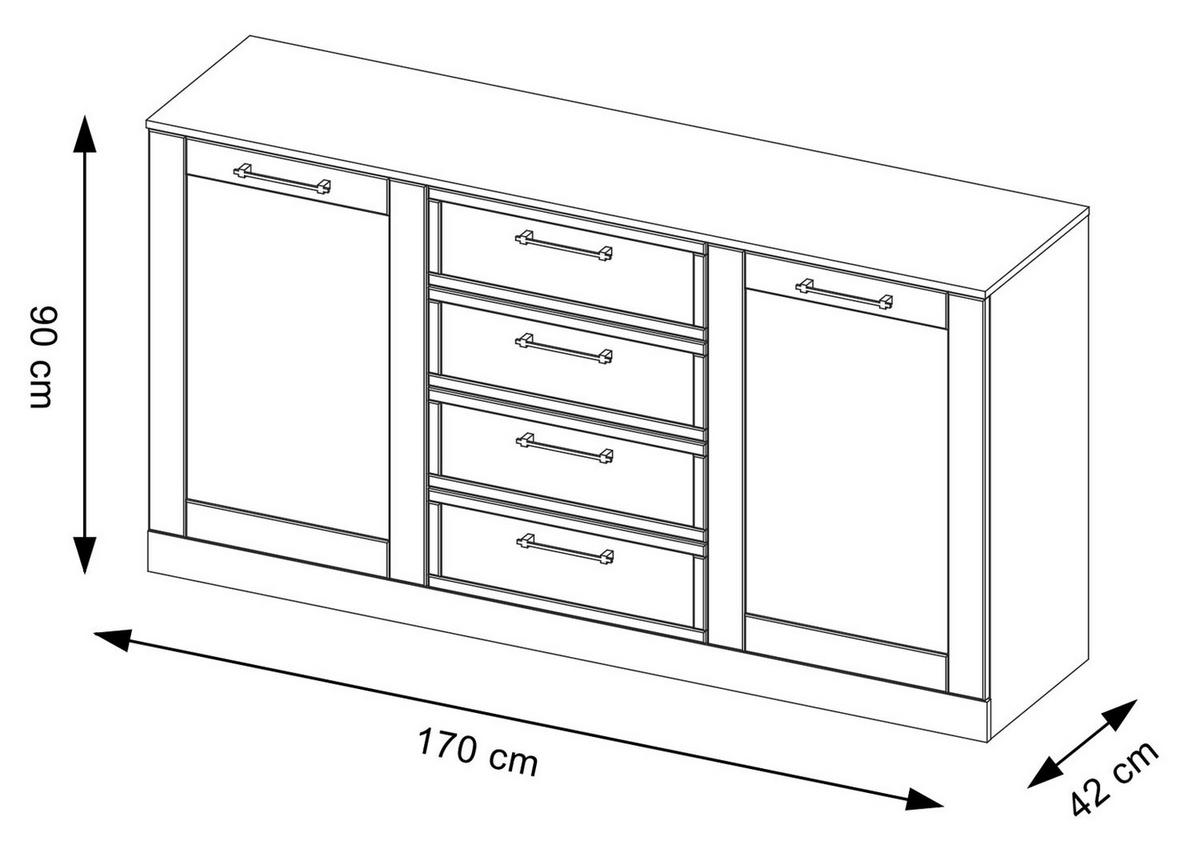 KOMMODE Cozy Eiche Rustikal 170 / 42 / 90cm - Eichefarben/Braun, Holz/Metall (170/90/42cm) - Feldmann-Wohnen