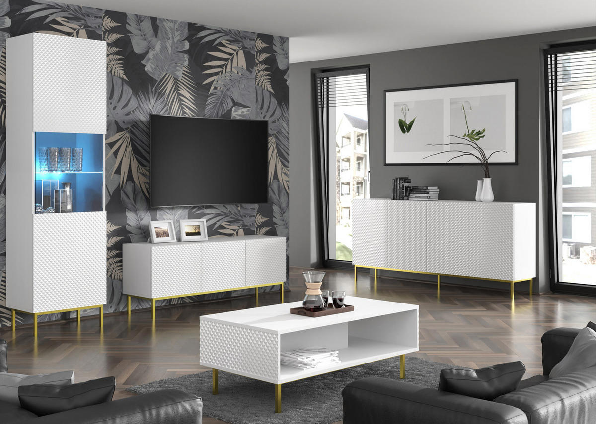 TV LOWBOARD Weiß, Weiß Hochglanz, Schwarz 150/58/42 - Weiß Hochglanz/Schwarz, Holzwerkstoff (150/58/42cm) - RAUMHIRSCH FURNITURE